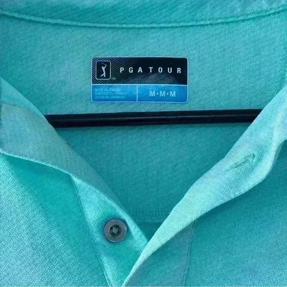 PGA TOUR Mens Medium Aqua  GOLF POLO Shirt Good Condition Used 100 % Polyester - Picture 4 of 9